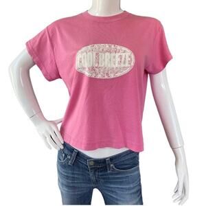 Vintage COOL BREEZE Pink Cropped T-Shirt Large